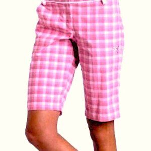 PUMA PINK CHECK BERMUDA GOLF SHORTS SZ 6  PREPPY BEACH PICKLEBALL SUMMER PLAID